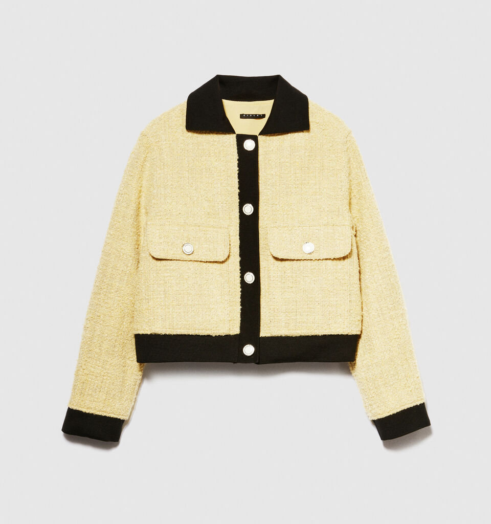 Bouclè jacket with contrast - women's jackets - Yellow | Sisley image number 6